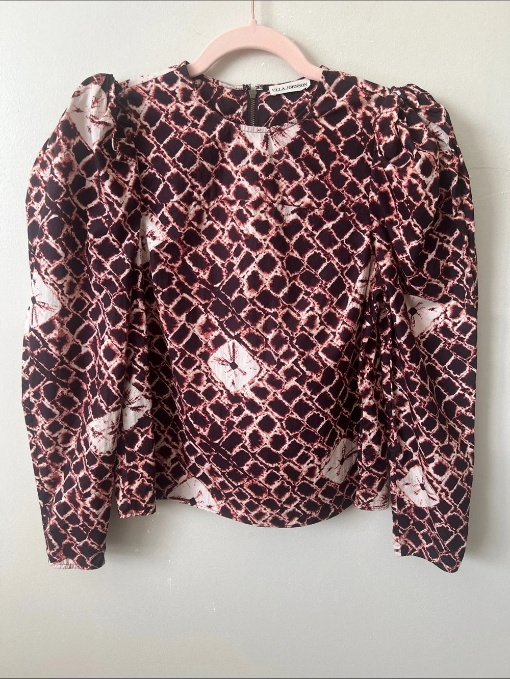 Ulla Johnson Ingrid Blouse Henna Shibori Puff Sleeve Cotton Top Size 0